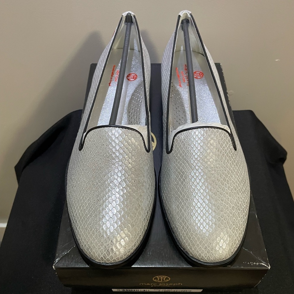 Marc Joseph Silver Metallic Snake Women's Loafers NIB - Size 10.5